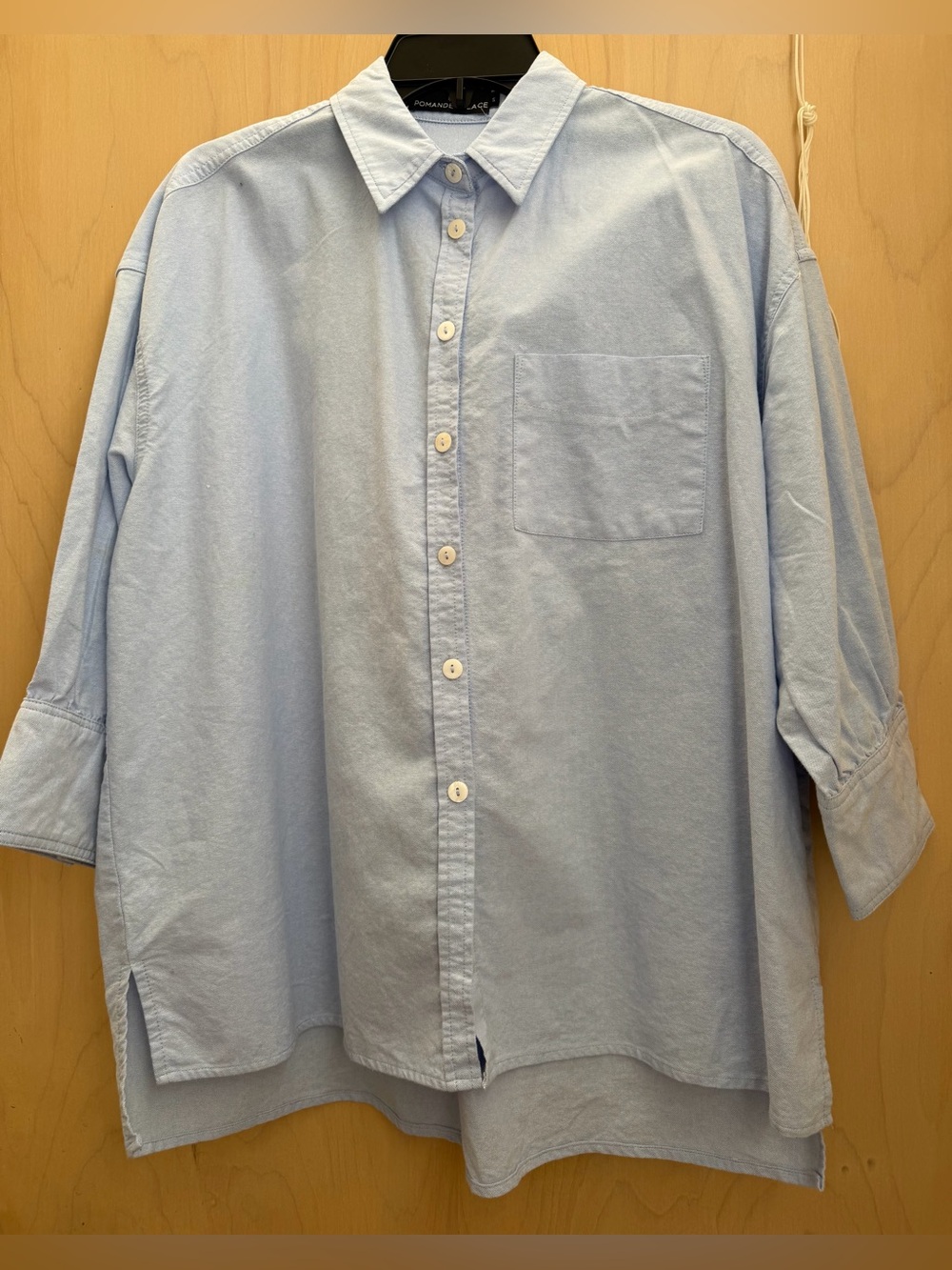 Baby blue Oxford cloth tunic/blouse sz S, pomander place